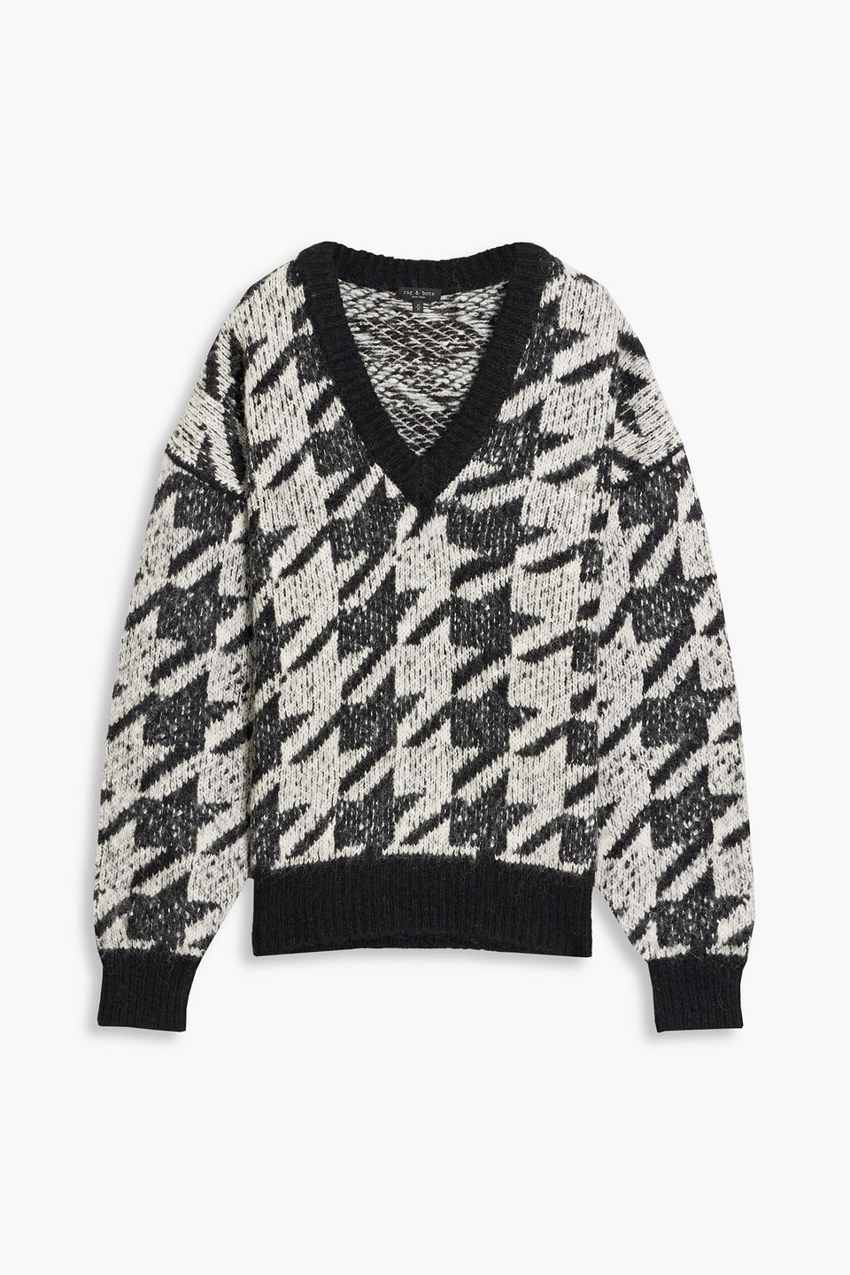 Rag & Bone Edith Houndstooth Jacquard-knit Sweater In Black
