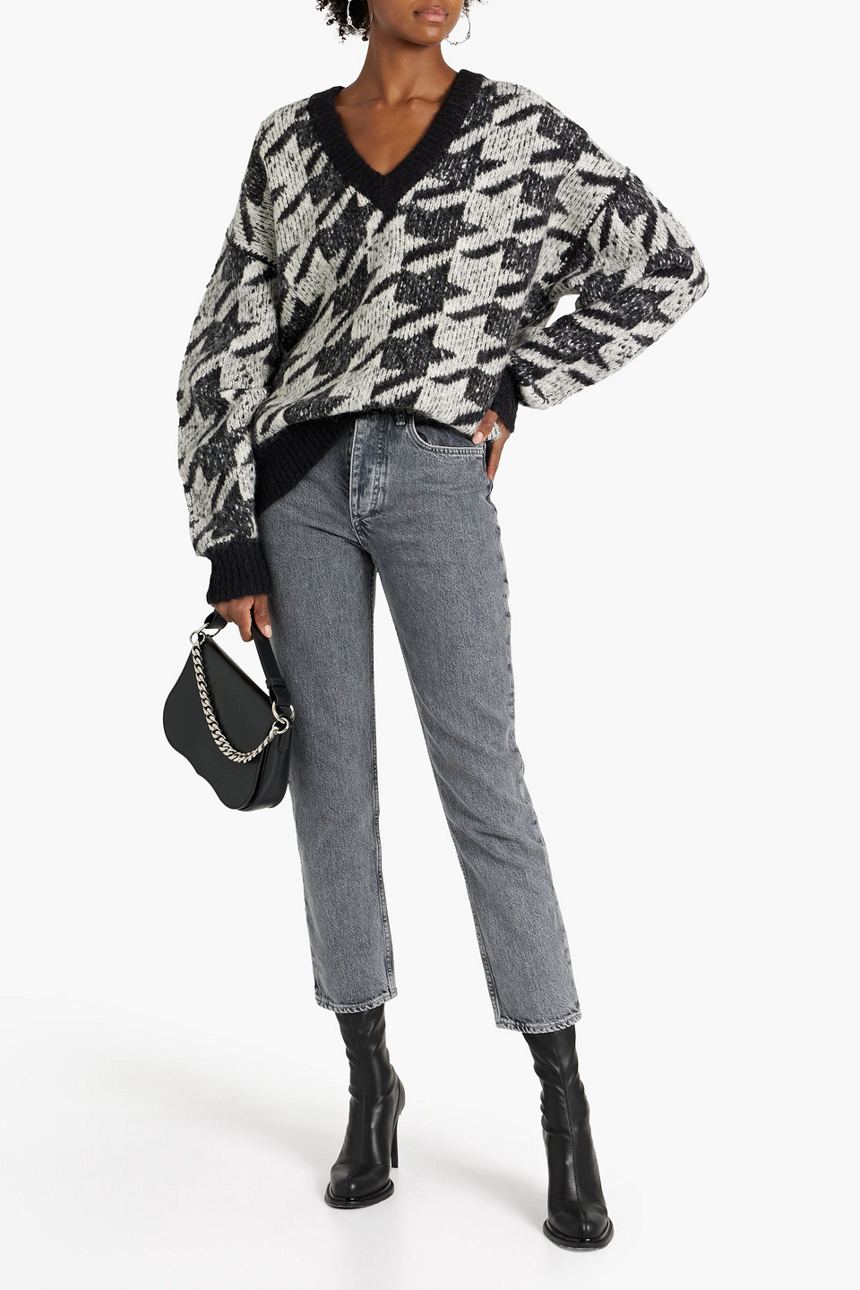 Rag & Bone Edith Houndstooth Jacquard-knit Sweater In Black
