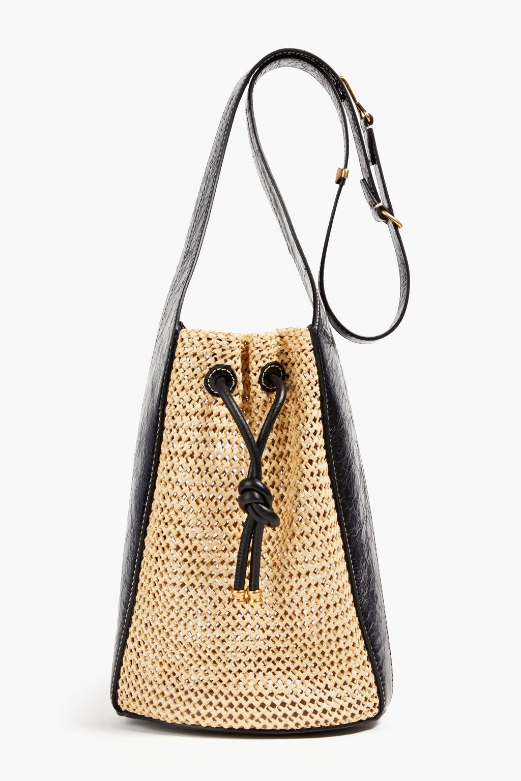 Leather and raffia bucket bag