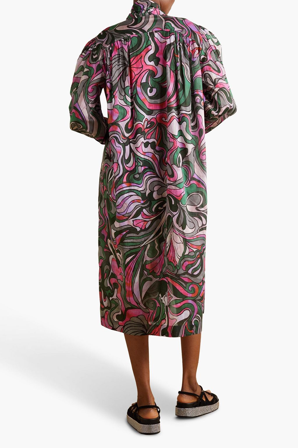 DRIES VAN NOTEN 푸시 보우 프린트 코튼 보일 미디 드레스