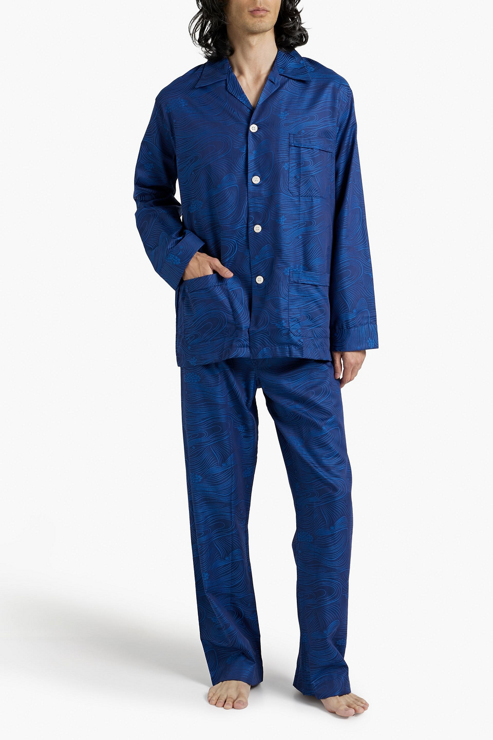 Shop Derek Rose Paris Cotton-jacquard Pajama Set In Royal Blue