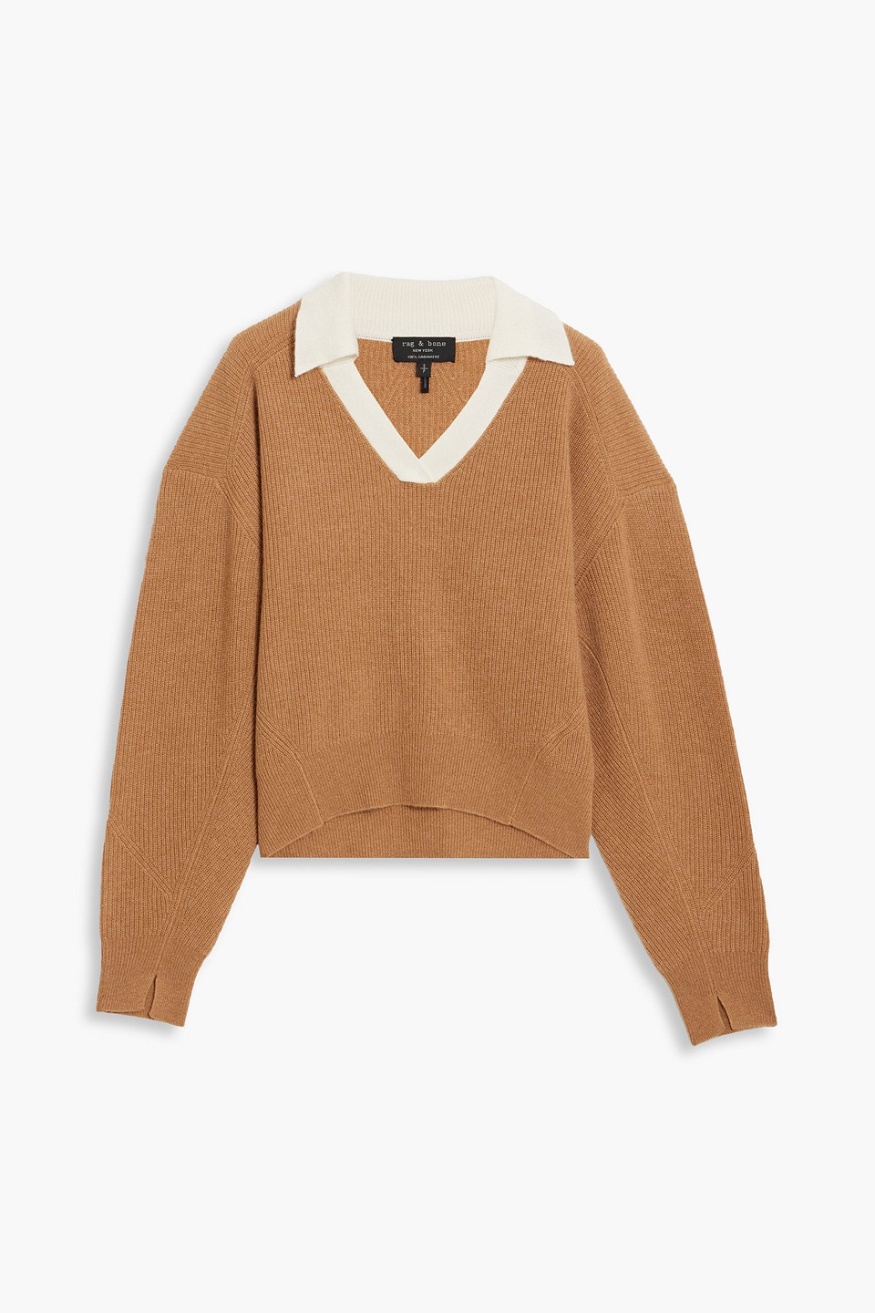 Rag & Bone Pierce Ribbed Cashmere Polo Sweater In Camel
