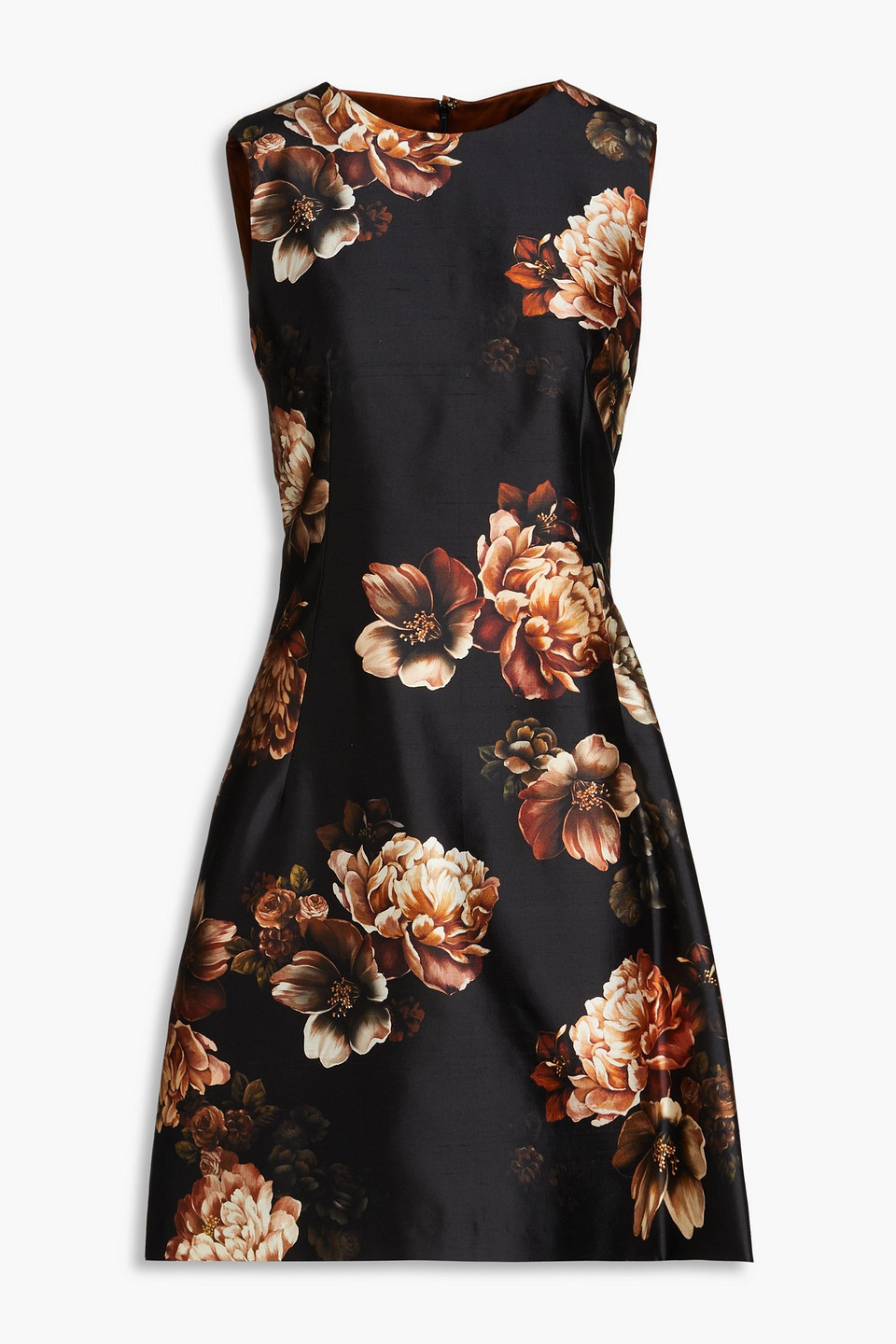 Dolce & Gabbana Floral-print Silk-shantung Mini Dress In Black