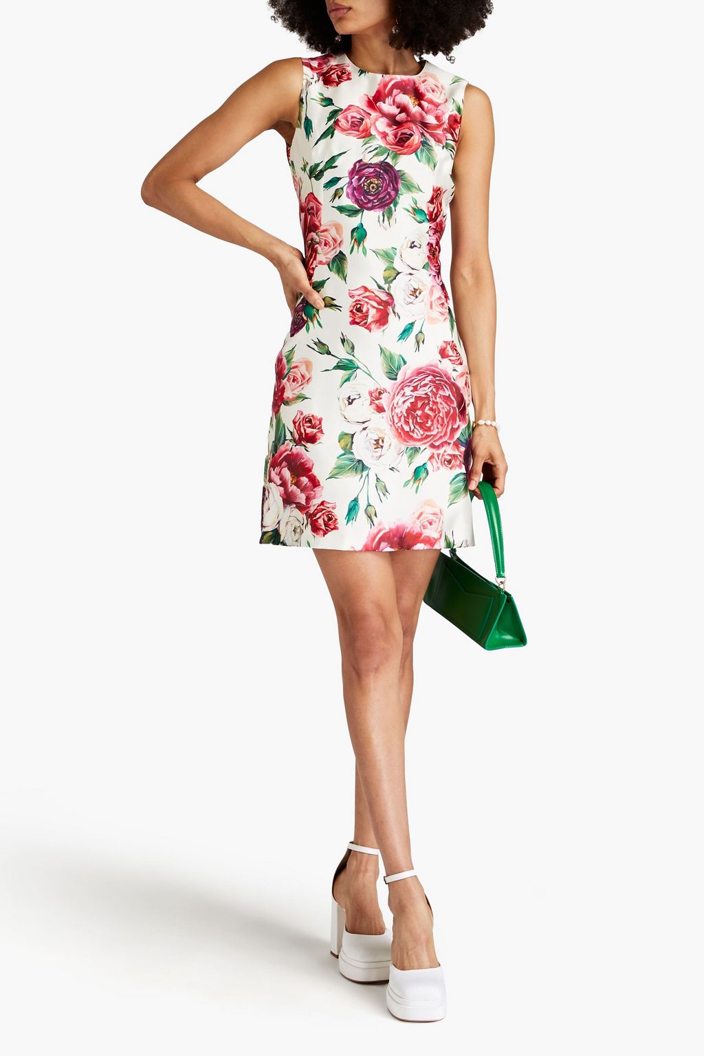 DOLCE&GABBANA Floral-print silk-twill mini dress