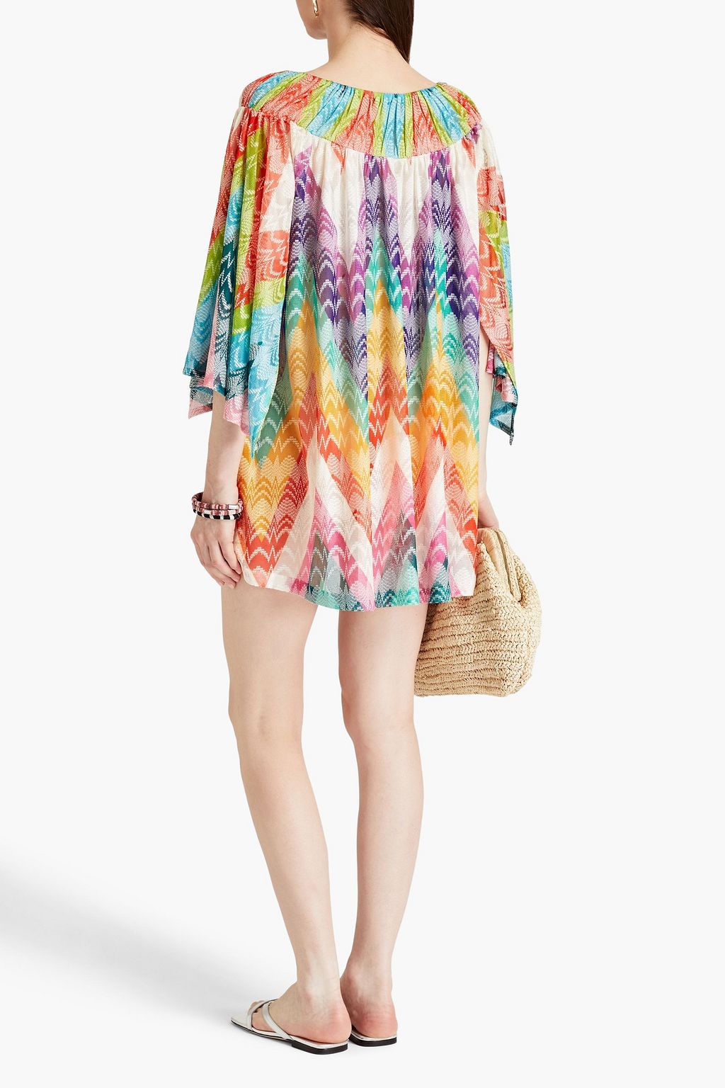 MISSONI 오프 더 숄더 개더 디테일 크로셰 니트 미니 드레스