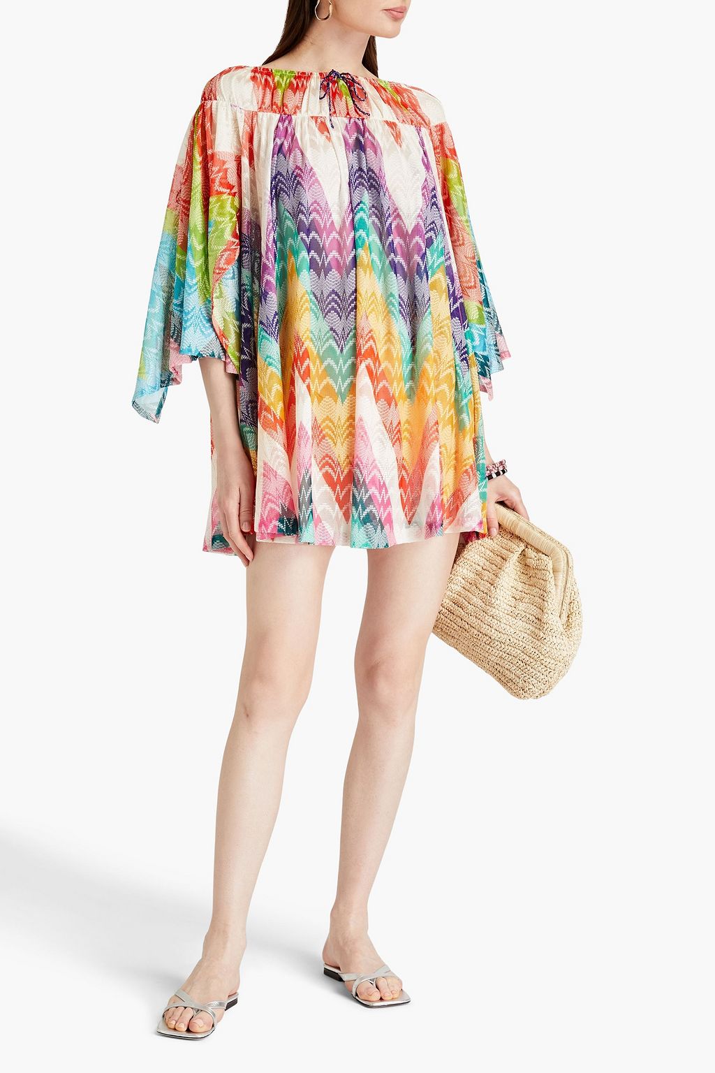 MISSONI 오프 더 숄더 개더 디테일 크로셰 니트 미니 드레스