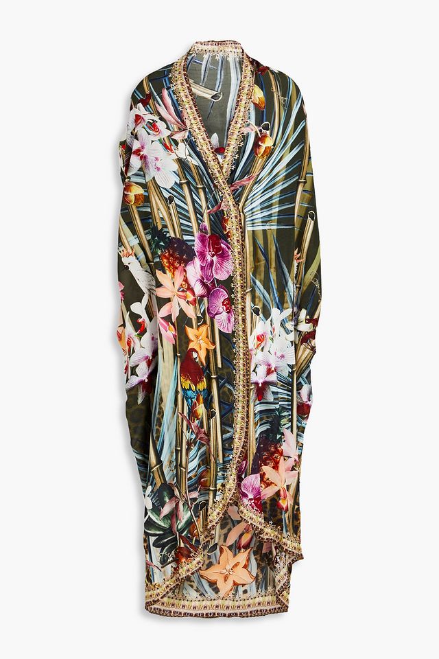 Oversized printed silk kimono