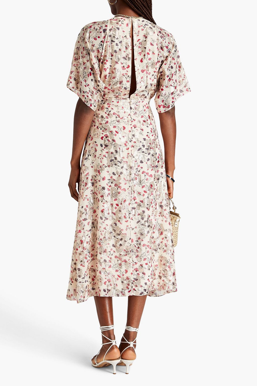 BA&SH Tee floral-print metallic fil coupé silk-blend midi dress