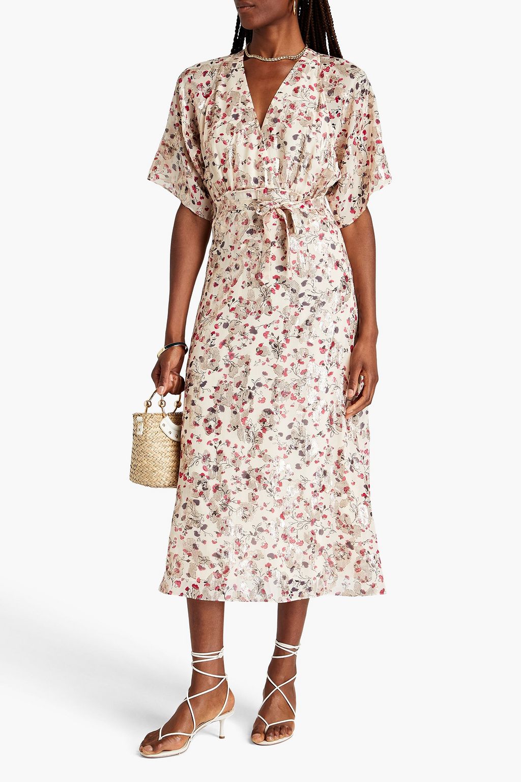 BA&SH Tee floral-print metallic fil coupé silk-blend midi dress