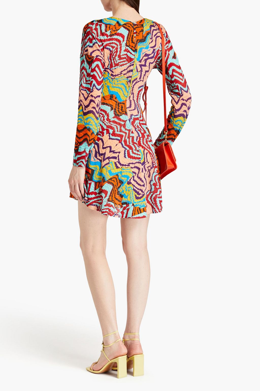 MISSONI Wrap-effect printed crochet-knit mini dress