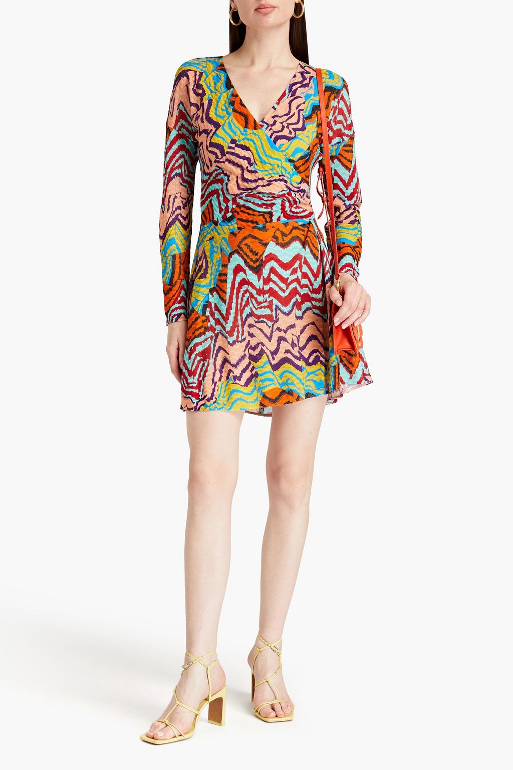MISSONI Wrap-effect printed crochet-knit mini dress