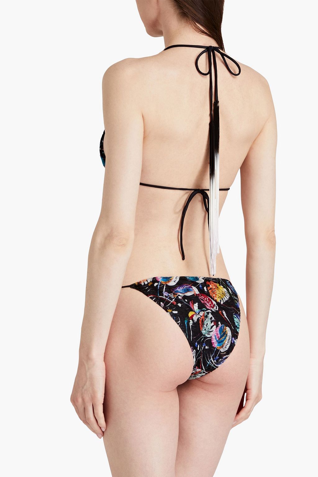 MISSONI Fringed floral-print crochet-knit triangle bikini