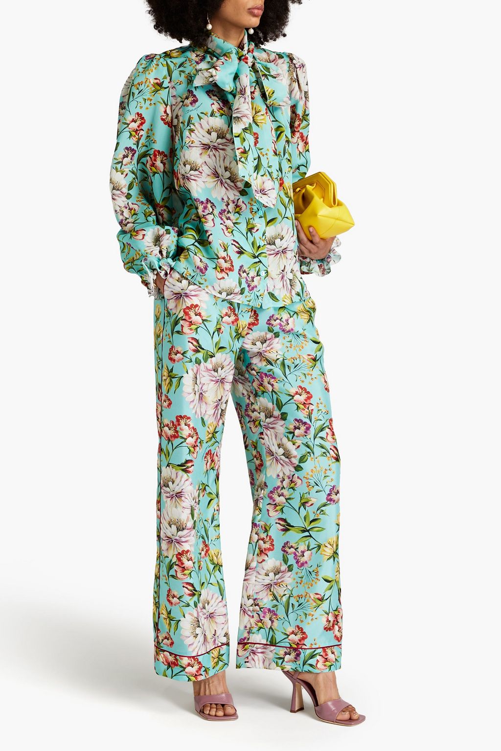 DOLCE&GABBANA Floral-print silk-crepe wide-leg pants