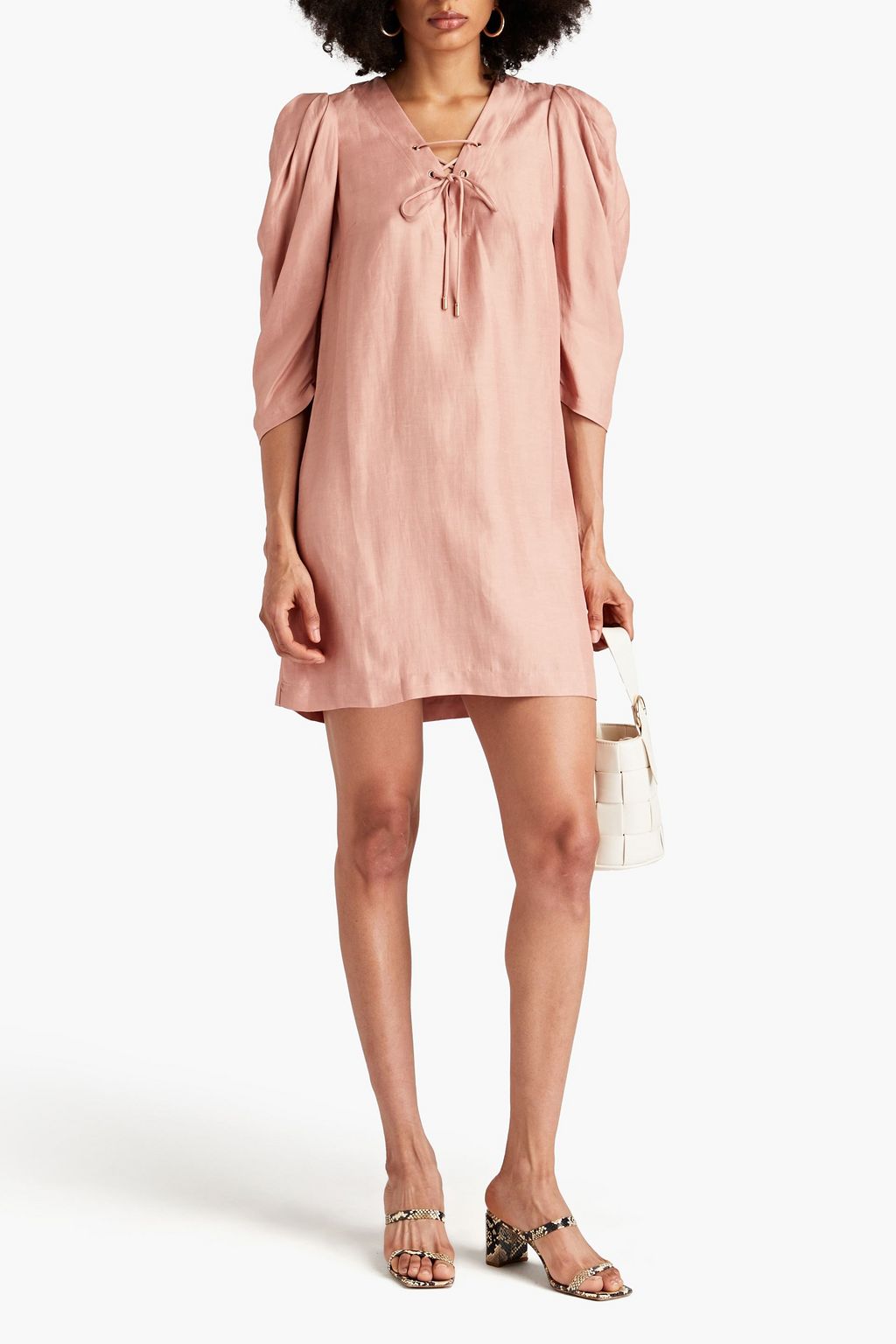 BA&SH Beny lace-up twill mini dress