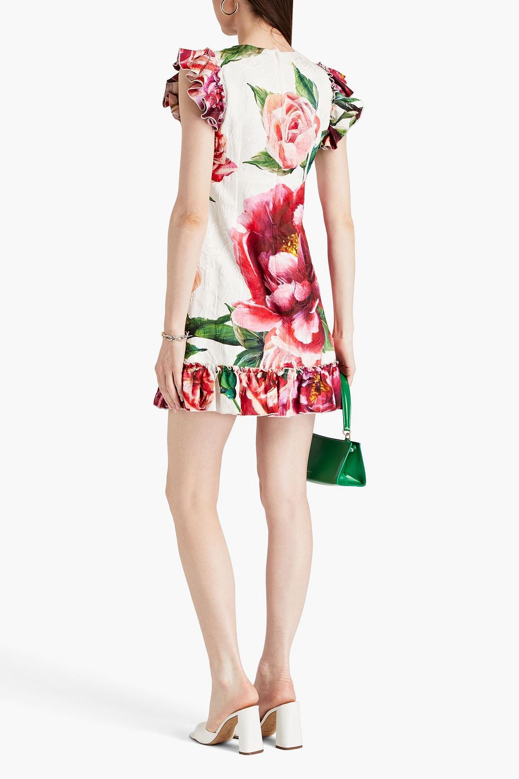 DOLCE&GABBANA ファイユ ミニワンピース ラッフル付き フローラルプリント