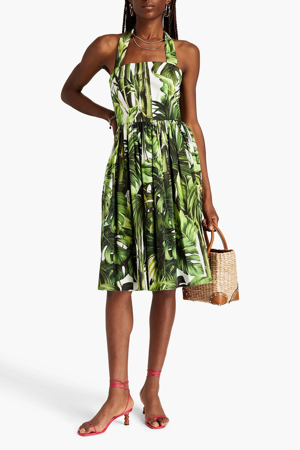 DOLCE&GABBANA Gathered printed cotton-voile midi dress
