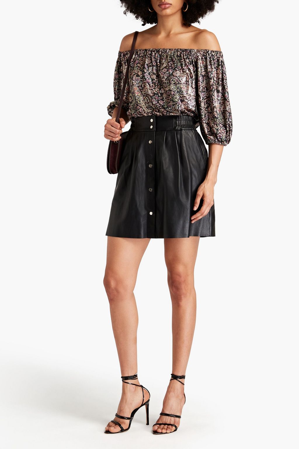 BA&SH Gustave off-the-shoulder metallic paisley-print jersey top