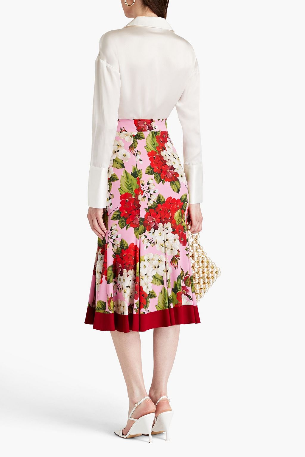 DOLCE&GABBANA Floral-print crepe de chine midi skirt