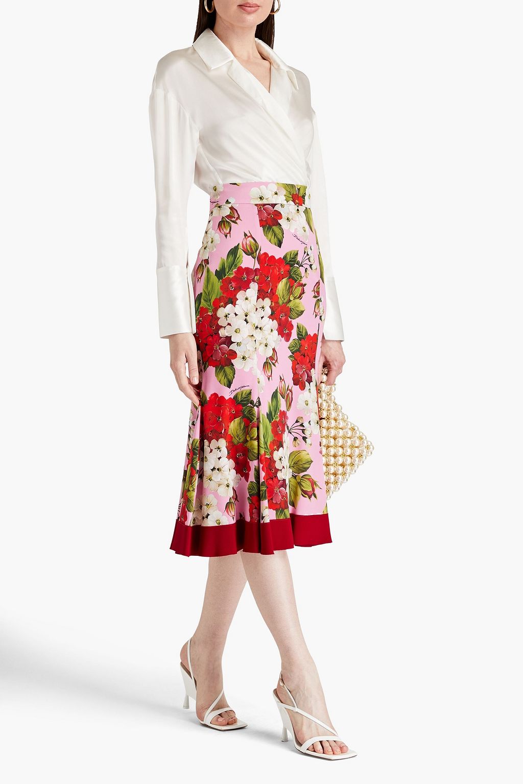 DOLCE&GABBANA Floral-print crepe de chine midi skirt