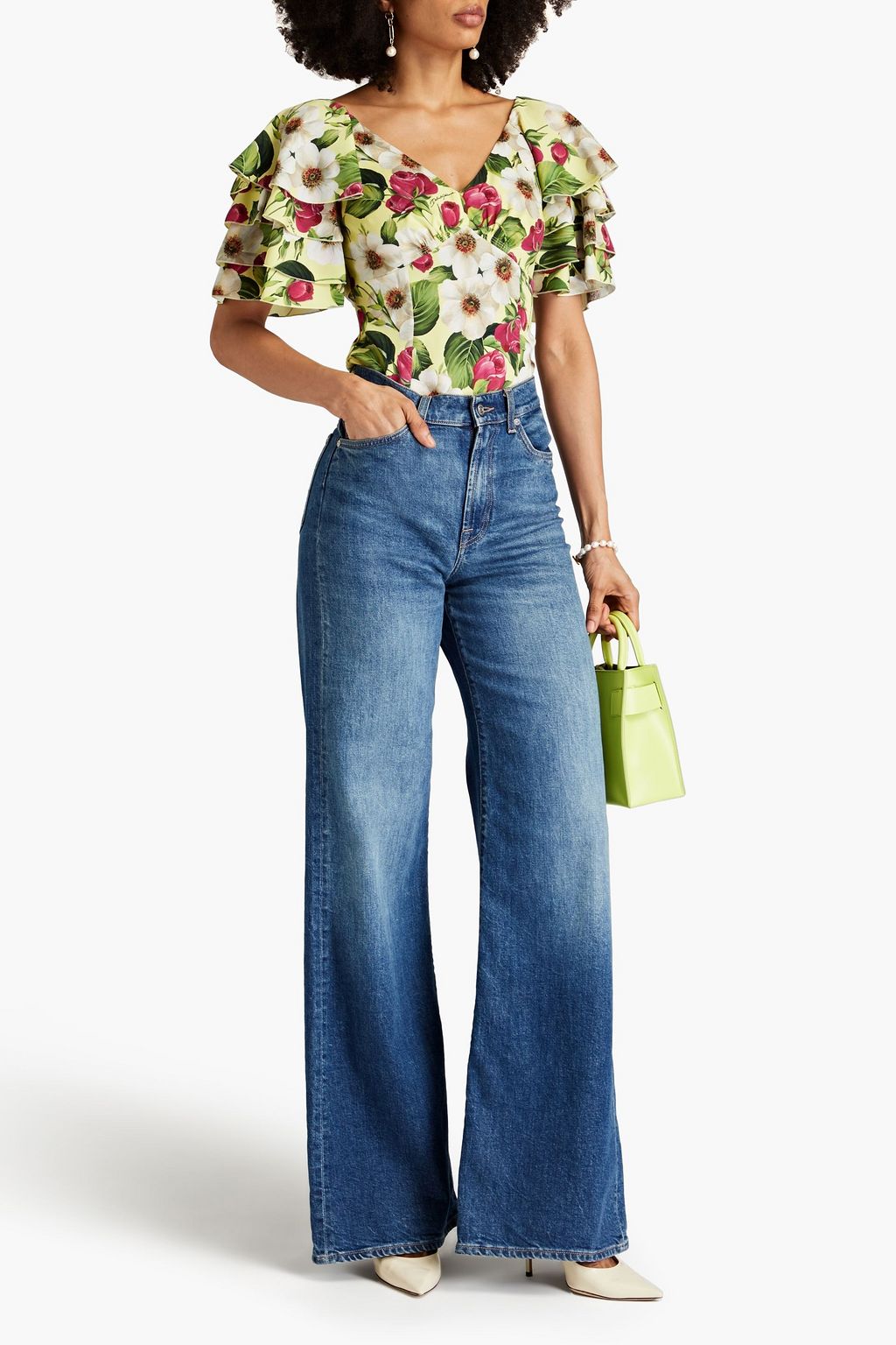 DOLCE&GABBANA Ruffled floral-print silk-crepe top