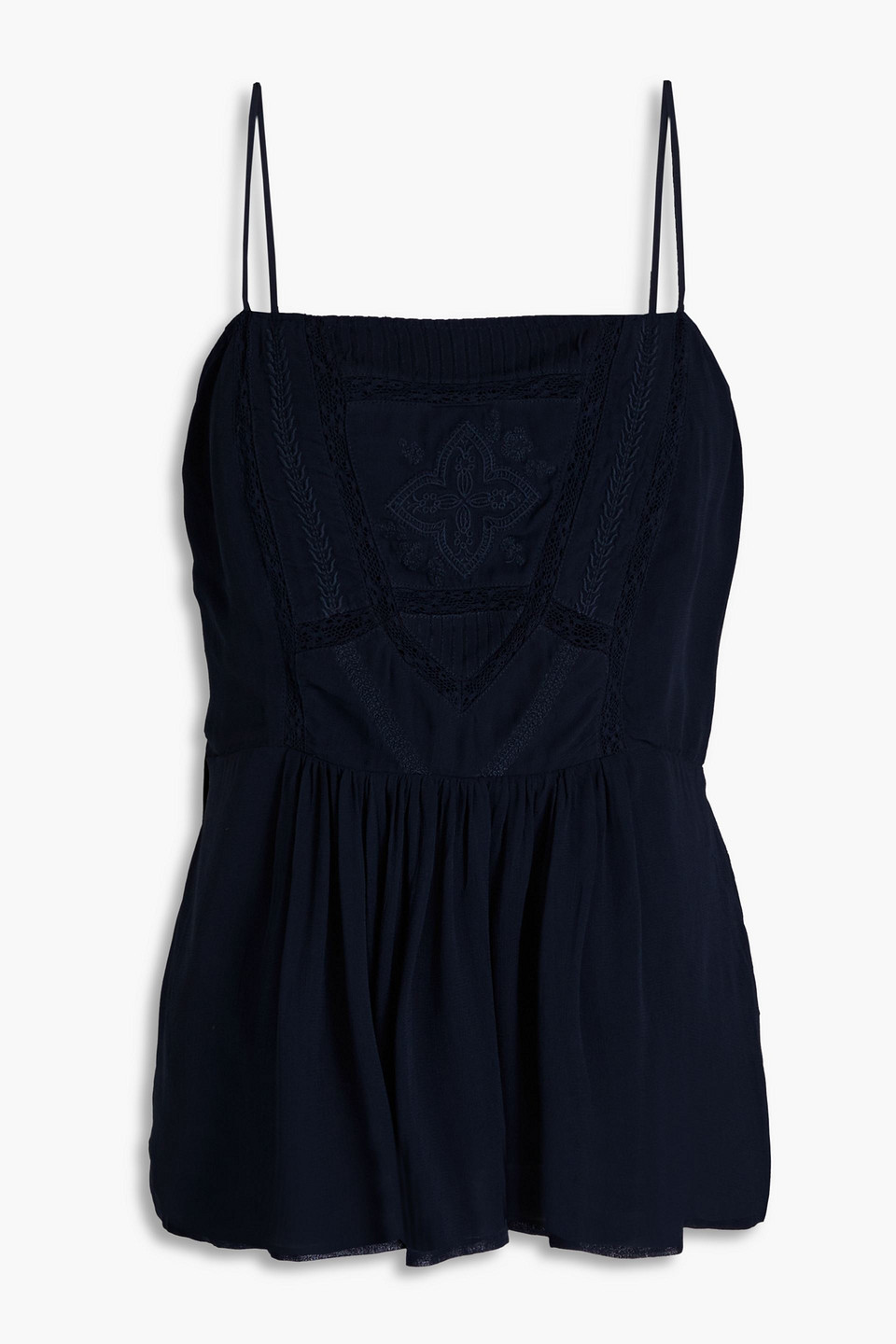 Ba&sh Miranda Embroidered Georgette Top In Midnight Blue