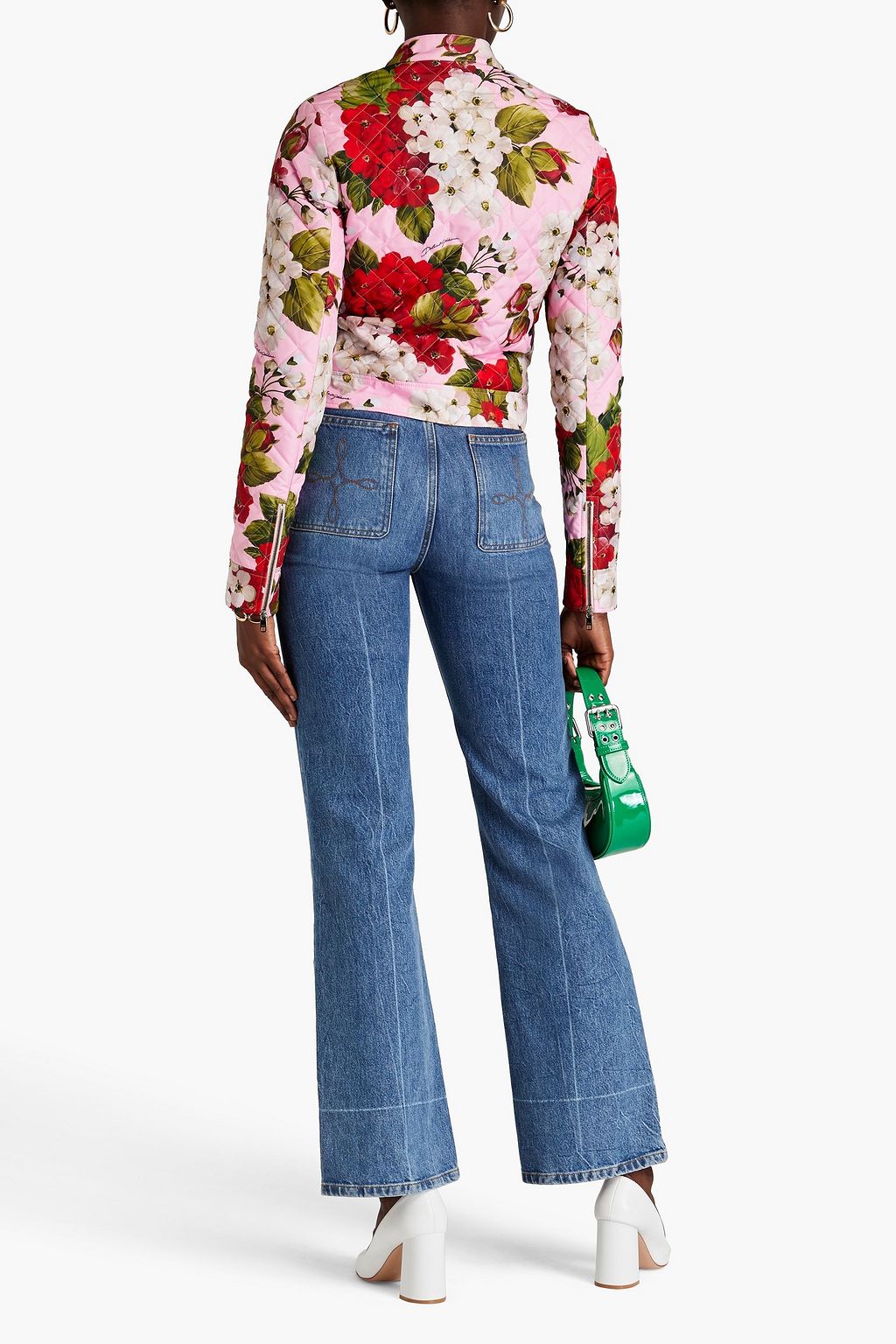 DOLCE&GABBANA Cropped quilted floral-print shell jacket