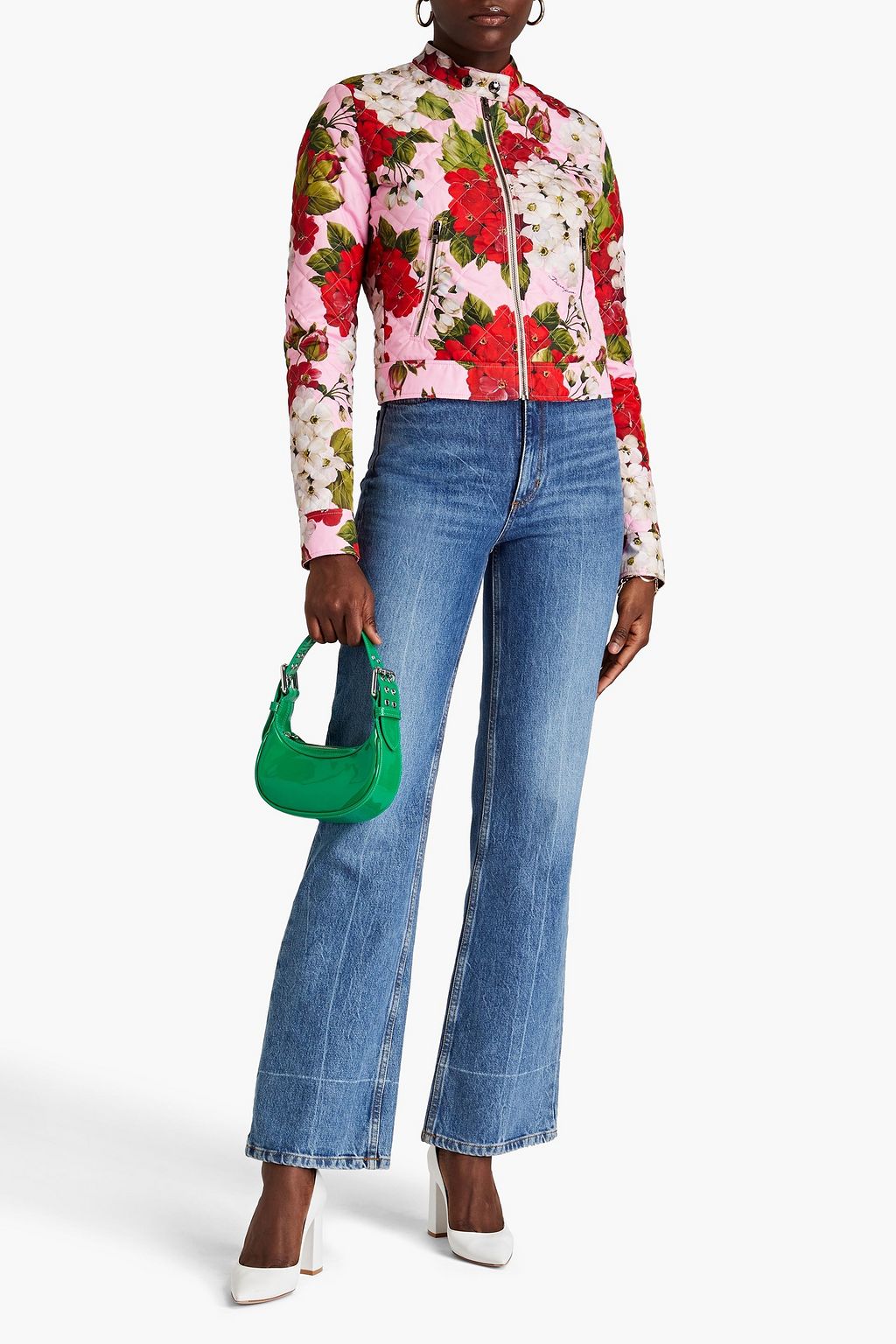 DOLCE&GABBANA Cropped quilted floral-print shell jacket