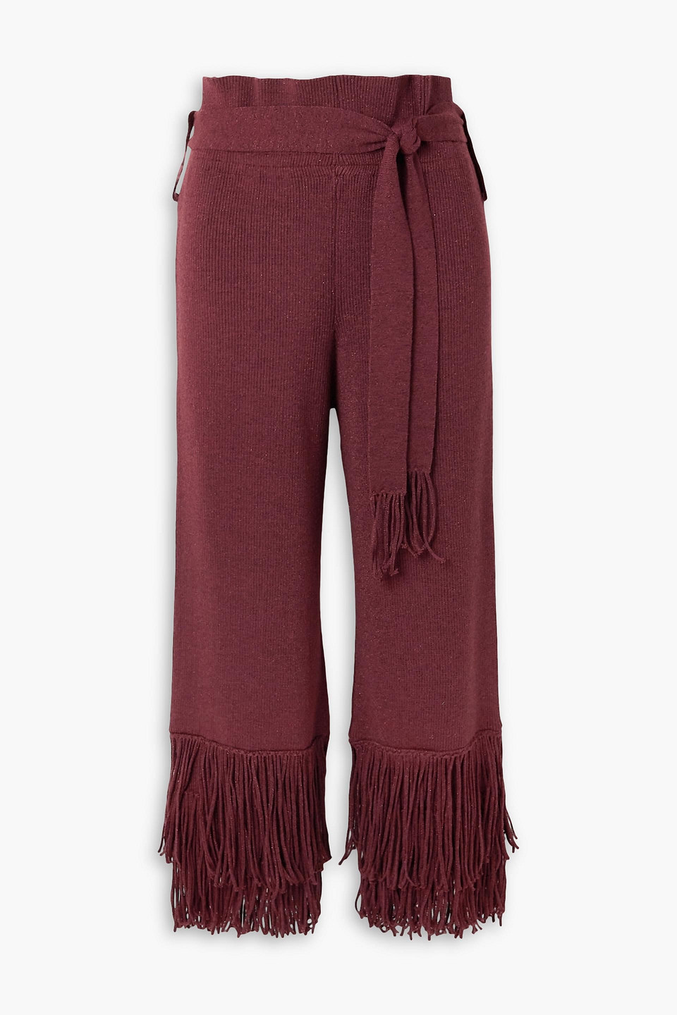 Fringed metallic merino wool-blend wide-leg pants