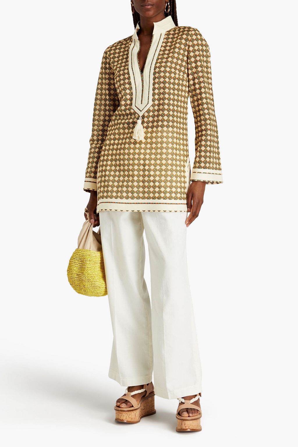 TORY BURCH تونيك مصنوع من قطن فوال ومزين بطبعات