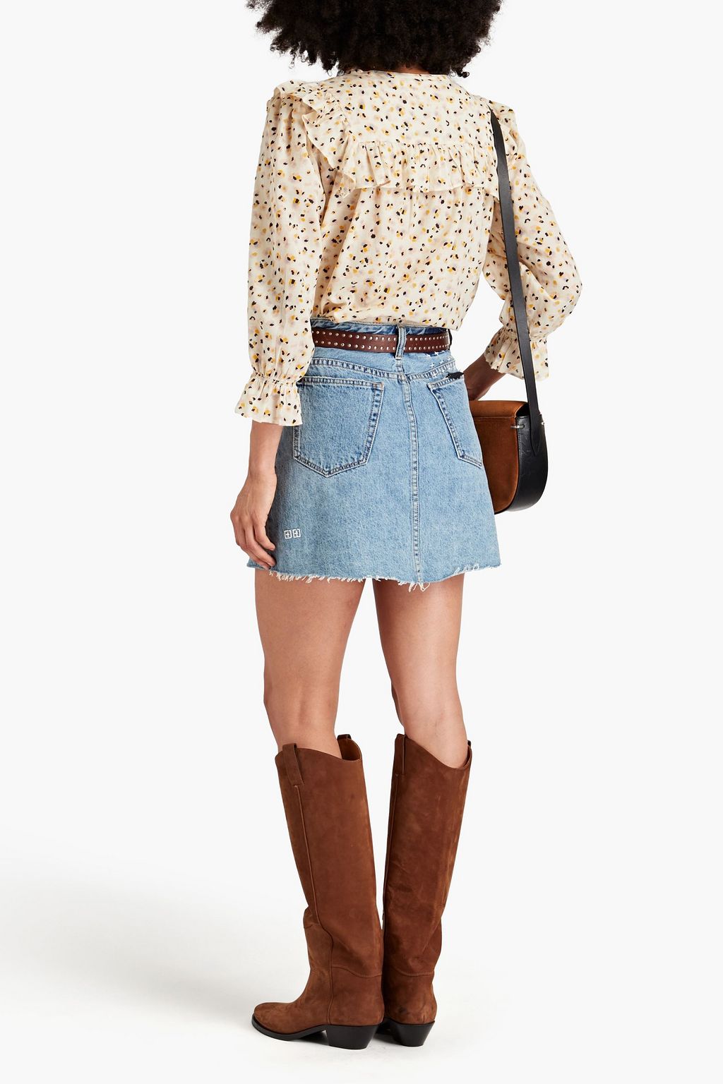 BA&SH Blake ruffled printed cotton-blend top