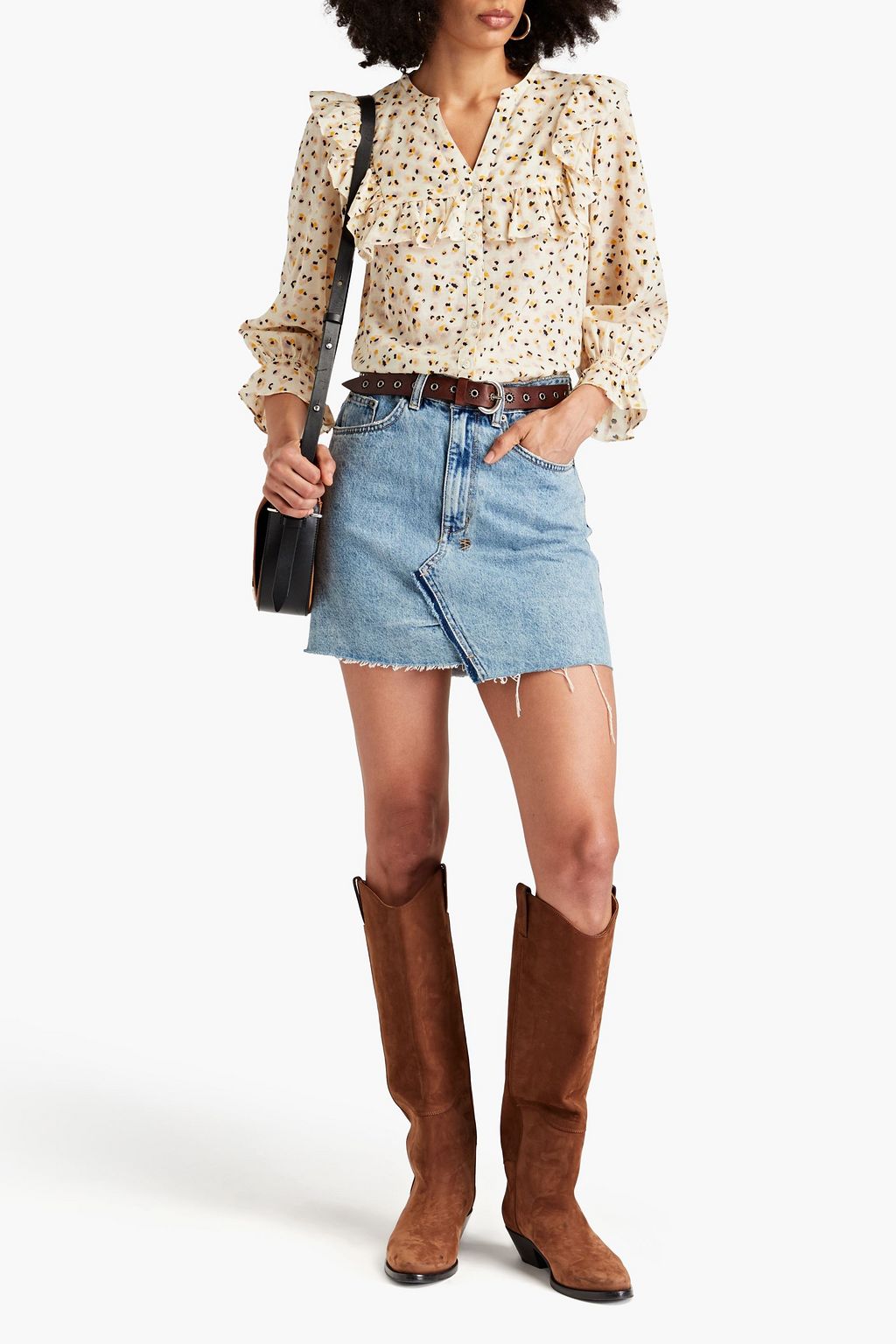 BA&SH Blake ruffled printed cotton-blend top