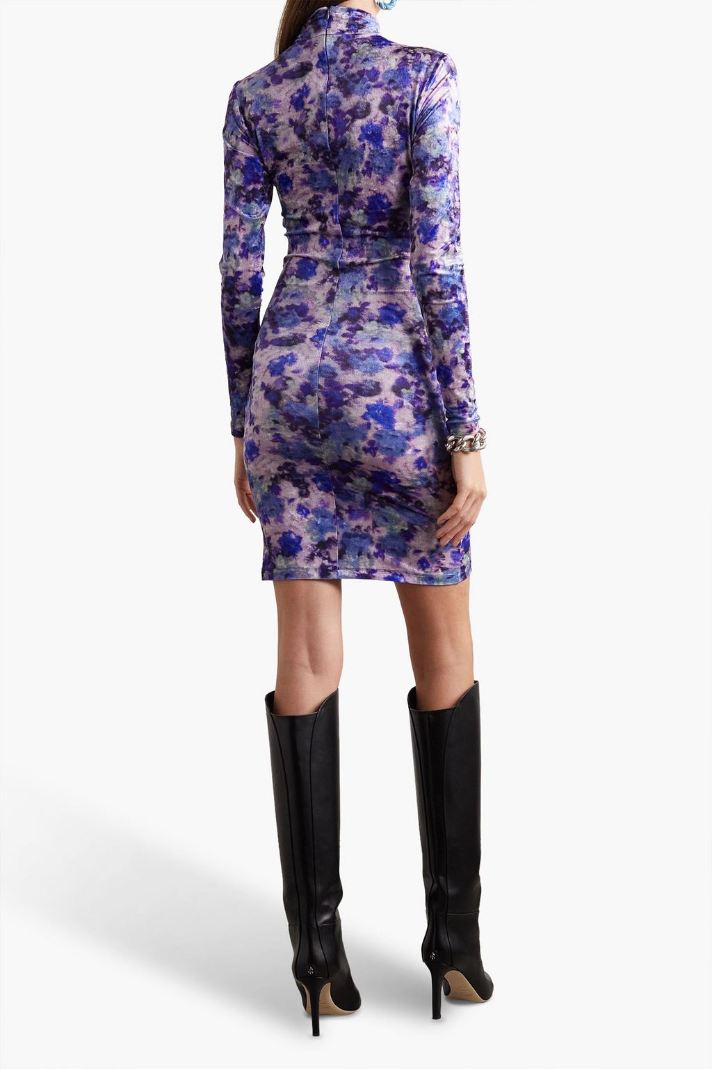 ISABEL MARANT Cutout ruched printed stretch-velvet mini dress