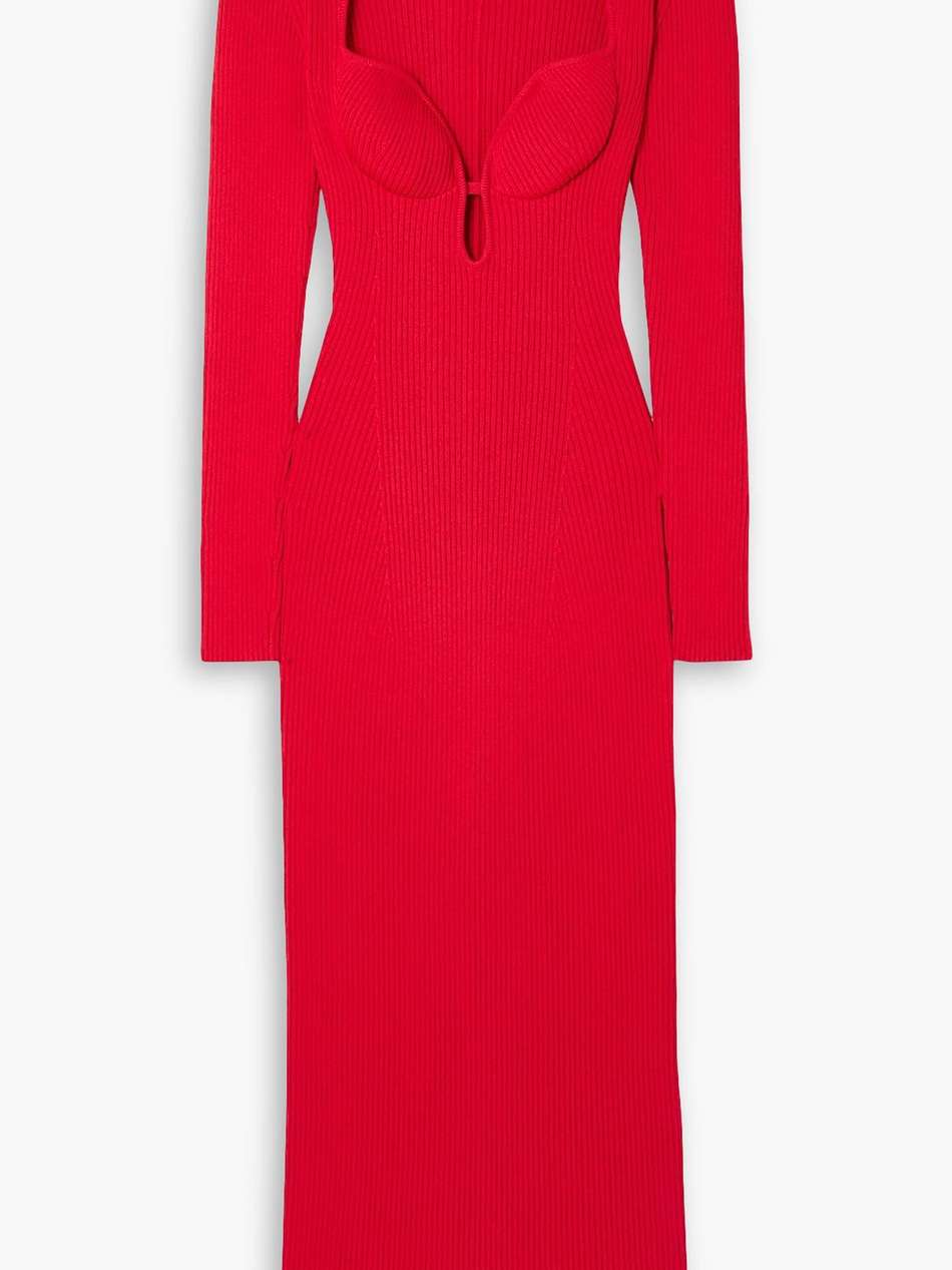 cutout ribbed-knit maxi dress
