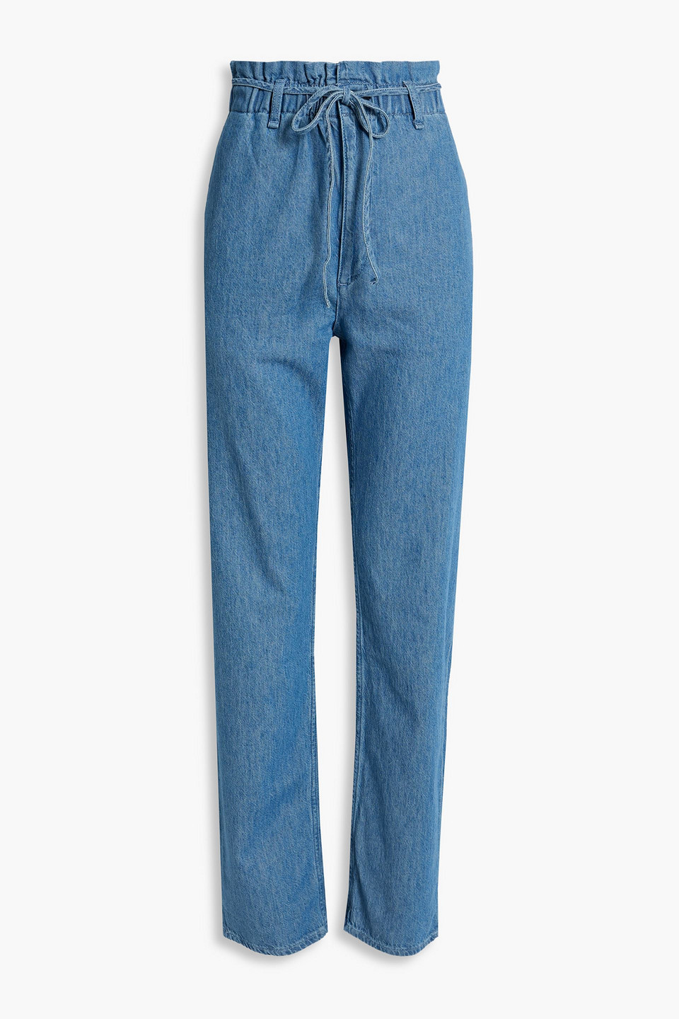 Shop Rag & Bone Cotton And Linen-blend Chambray Straight-leg Pants In Mid Denim