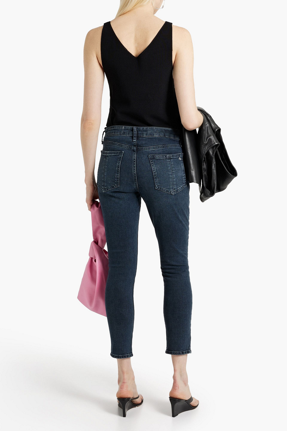 Shop Rag & Bone Cate Faded Mid-rise Skinny Jeans In Dark Denim