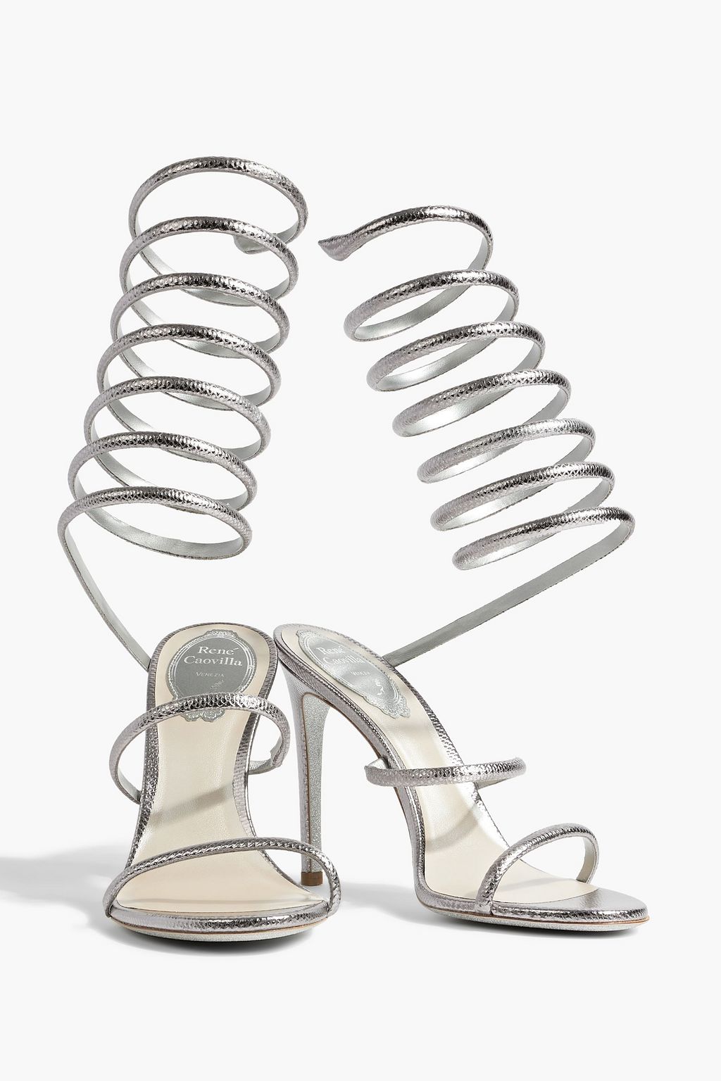 RENE' CAOVILLA Metallic lizard-effect leather sandals