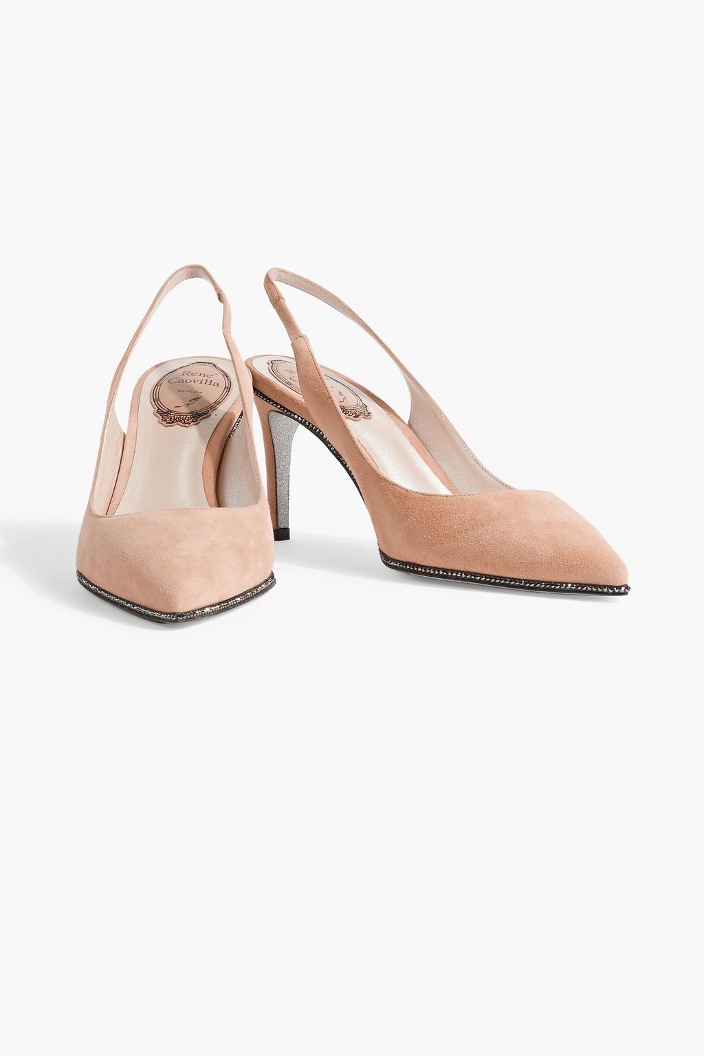 RENE' CAOVILLA Grace crystal-embellished suede slingback pumps