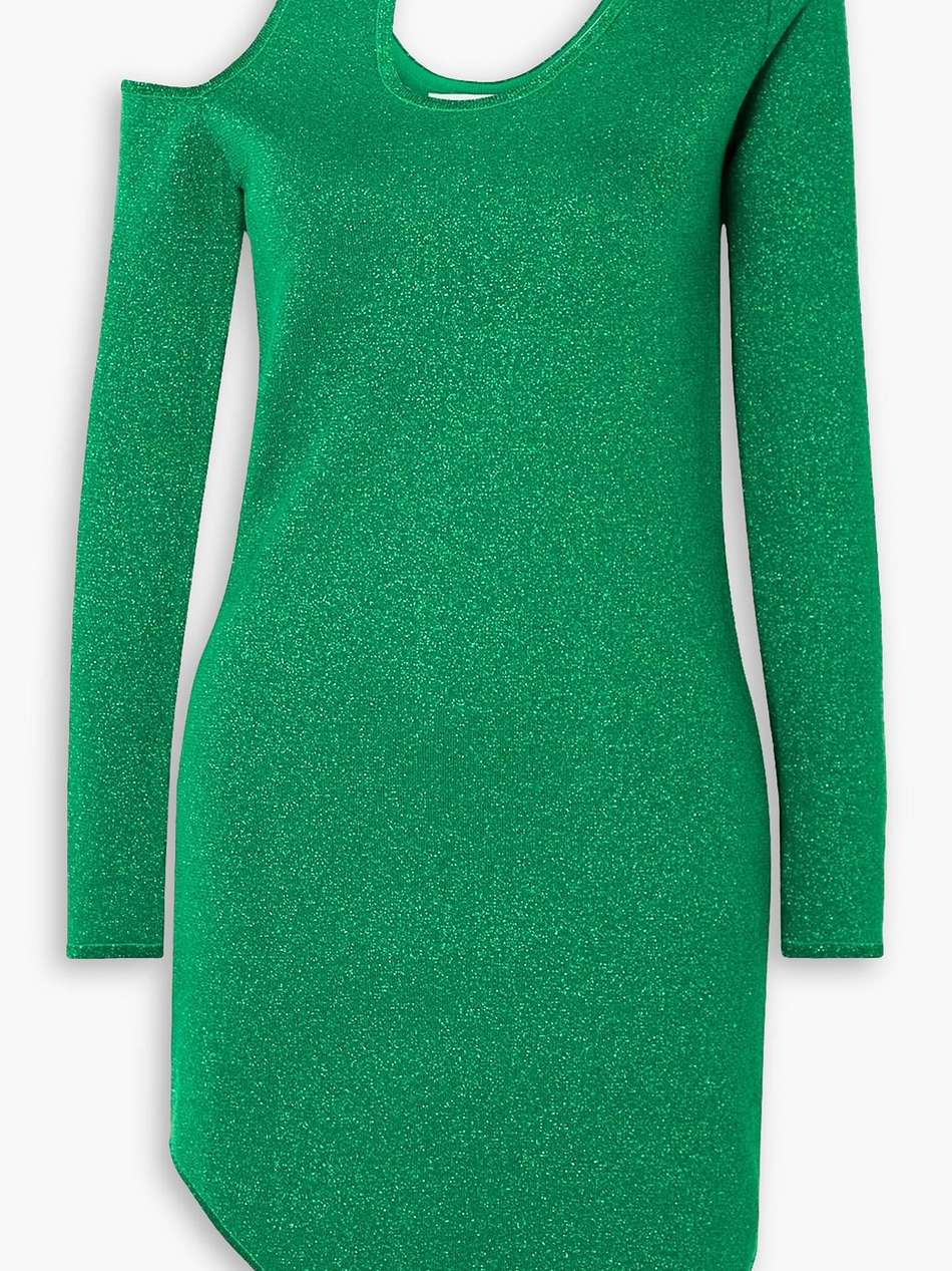 asymmetric cutout metallic knitted mini dress