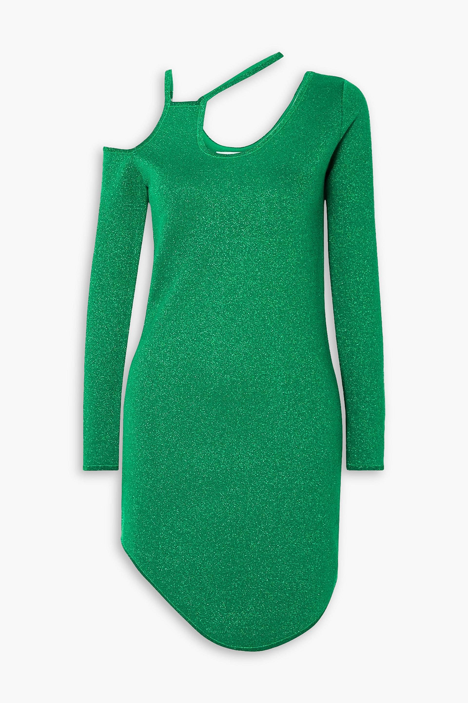 Shop Jw Anderson Asymmetric Cutout Metallic Knitted Mini Dress In Green