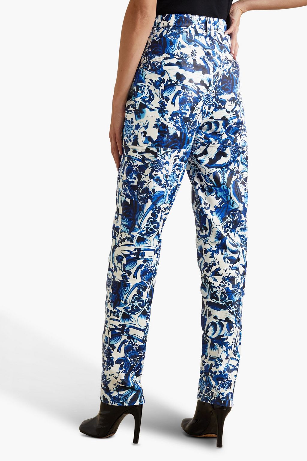DRIES VAN NOTEN Floral-print leather tapered pants