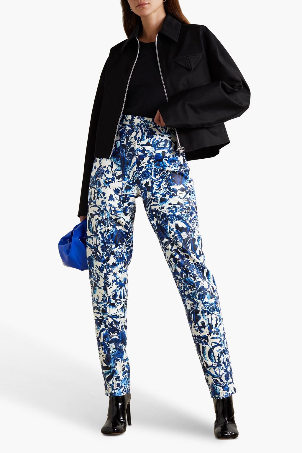 DRIES VAN NOTEN Floral-print leather tapered pants