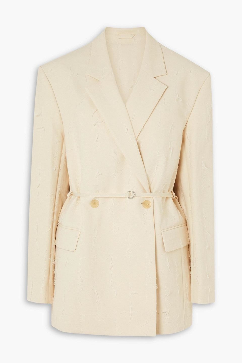 Acne Studios Doppelreihiger Blazer Aus Einer Baumwollmischung Mit Fransen In Ecru