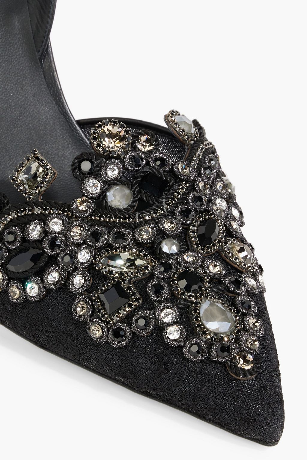 RENE' CAOVILLA Veneziana embellished lace slingback pumps