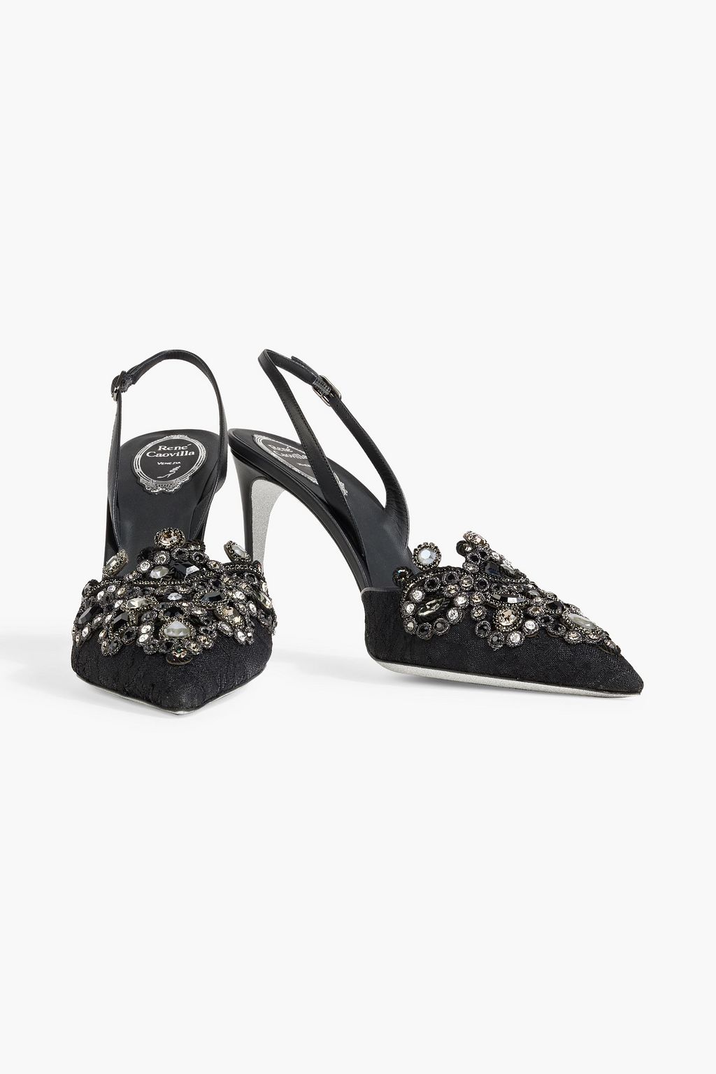 RENE' CAOVILLA Veneziana embellished lace slingback pumps
