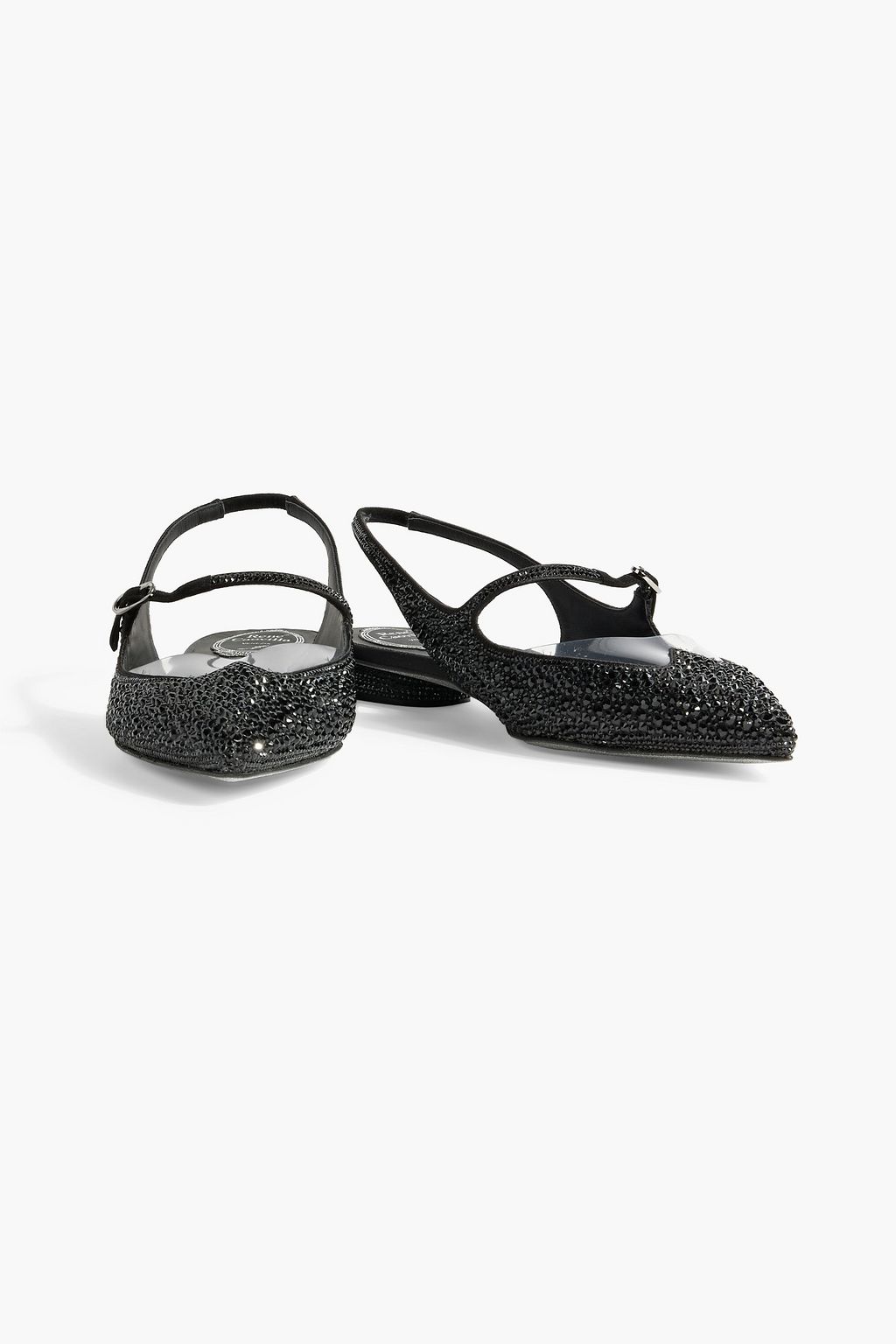 RENE' CAOVILLA Raquel embellished satin slingback point-toe flats