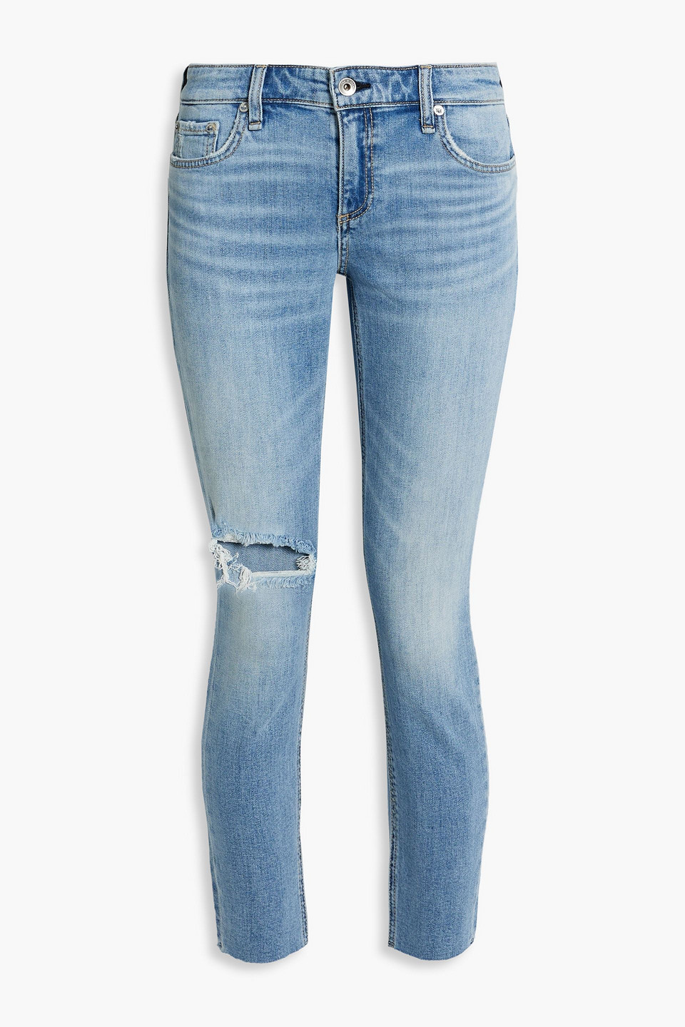 Rag & Bone Cate Cropped Distressed Mid-rise Skinny Jeans In Light Denim