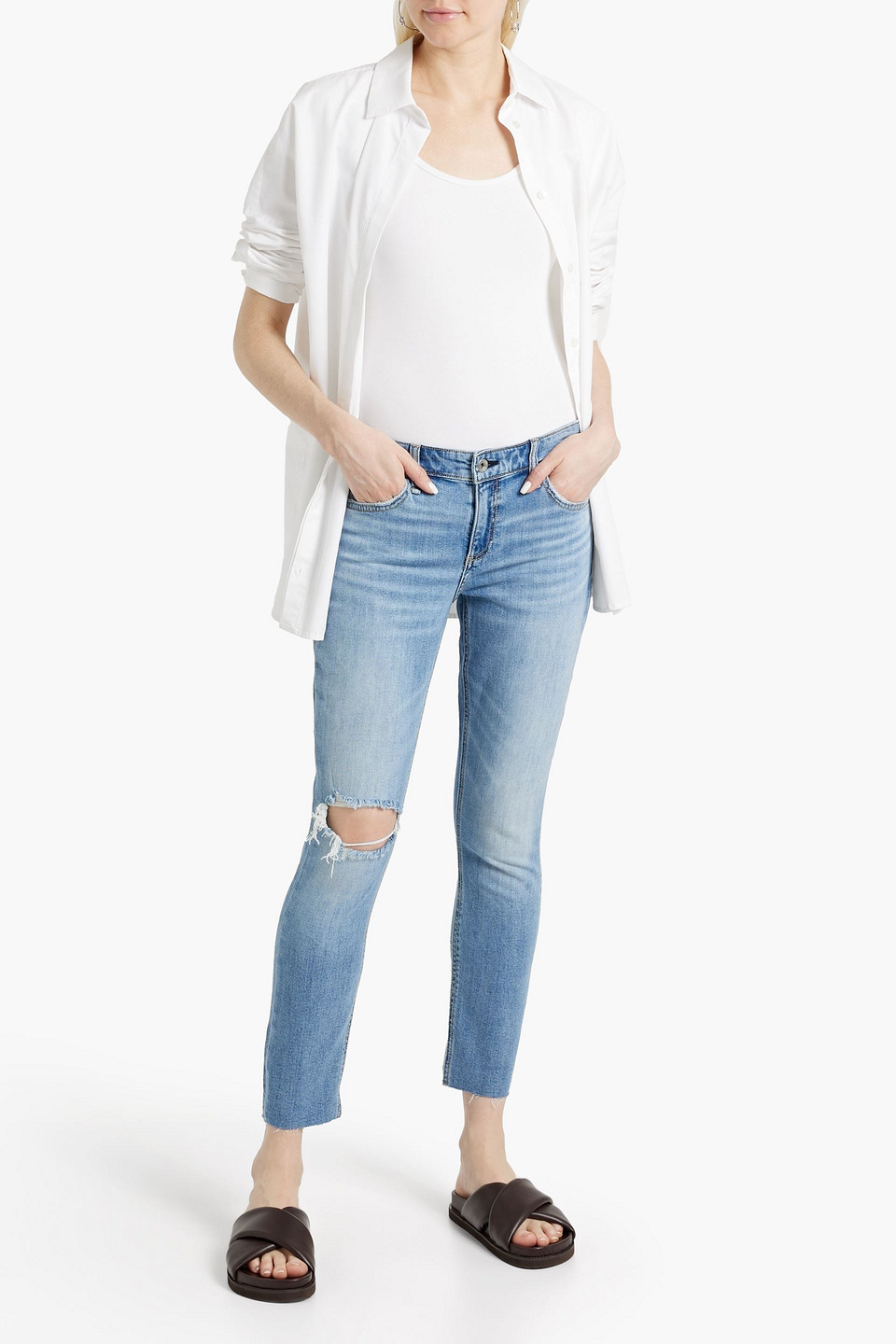 RAG & BONE CATE CROPPED DISTRESSED MID-RISE SKINNY JEANS 3074457345637463197