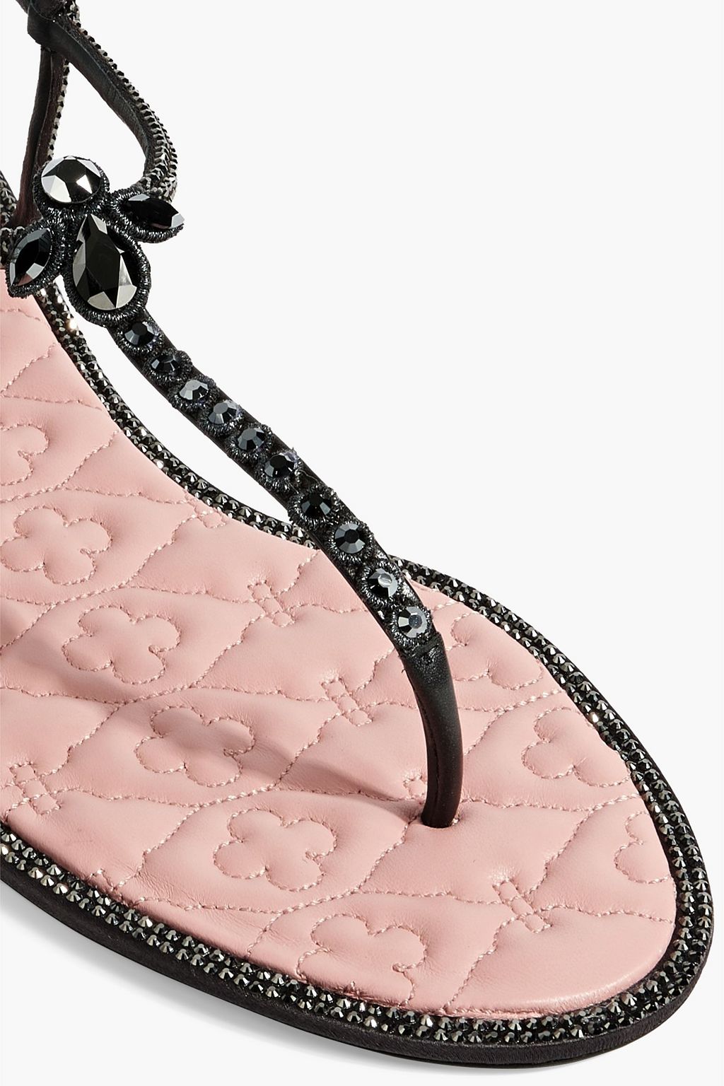 RENE' CAOVILLA Diana embellished satin and leather sandals