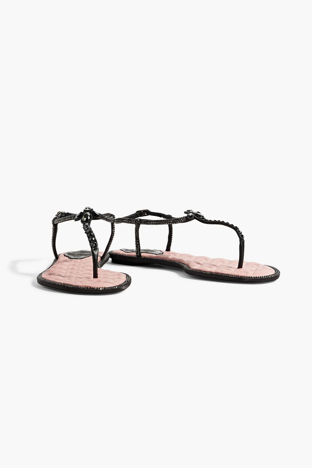 RENE' CAOVILLA Diana embellished satin and leather sandals
