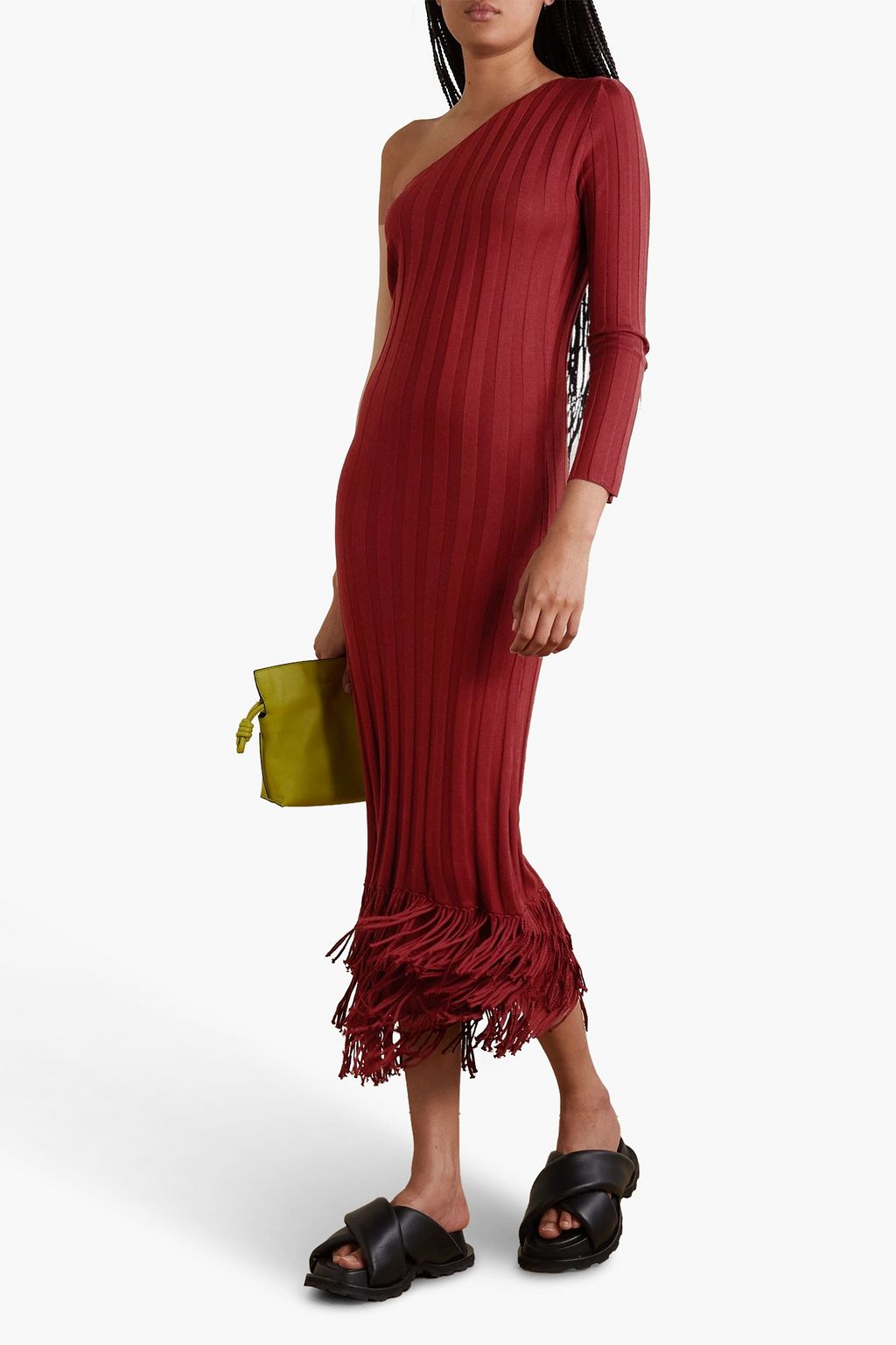 LUKHANYO MDINGI One-shoulder fringed silk midi dress